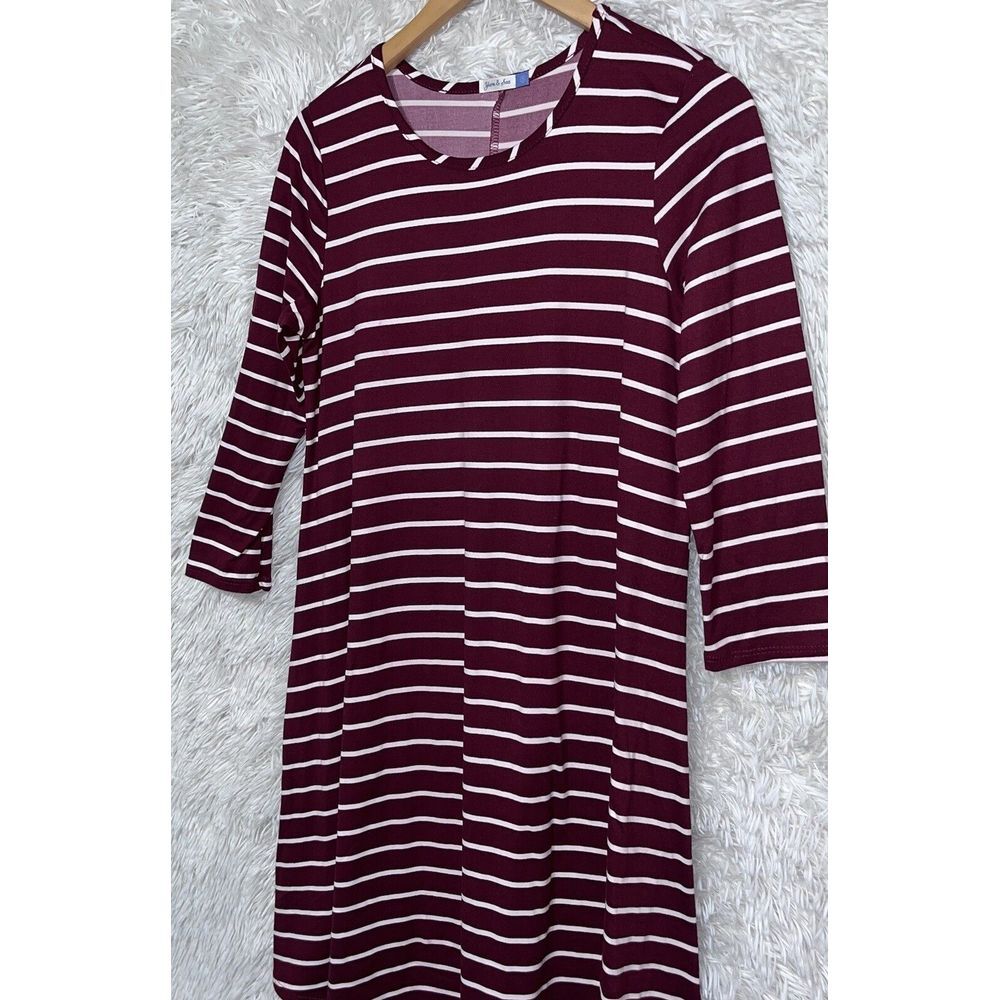 Yarn & Sea 3/4‎ Sleeve Burgundy Striped Relaxed Fit Mid Dress Small 4-6 - Picture 4 of 6